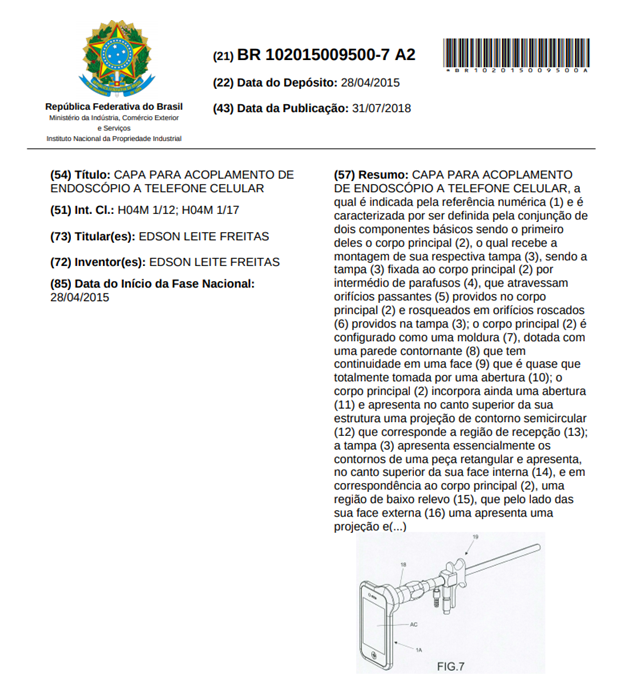 Exemplo de documentação de patente utilizado no Brasil.