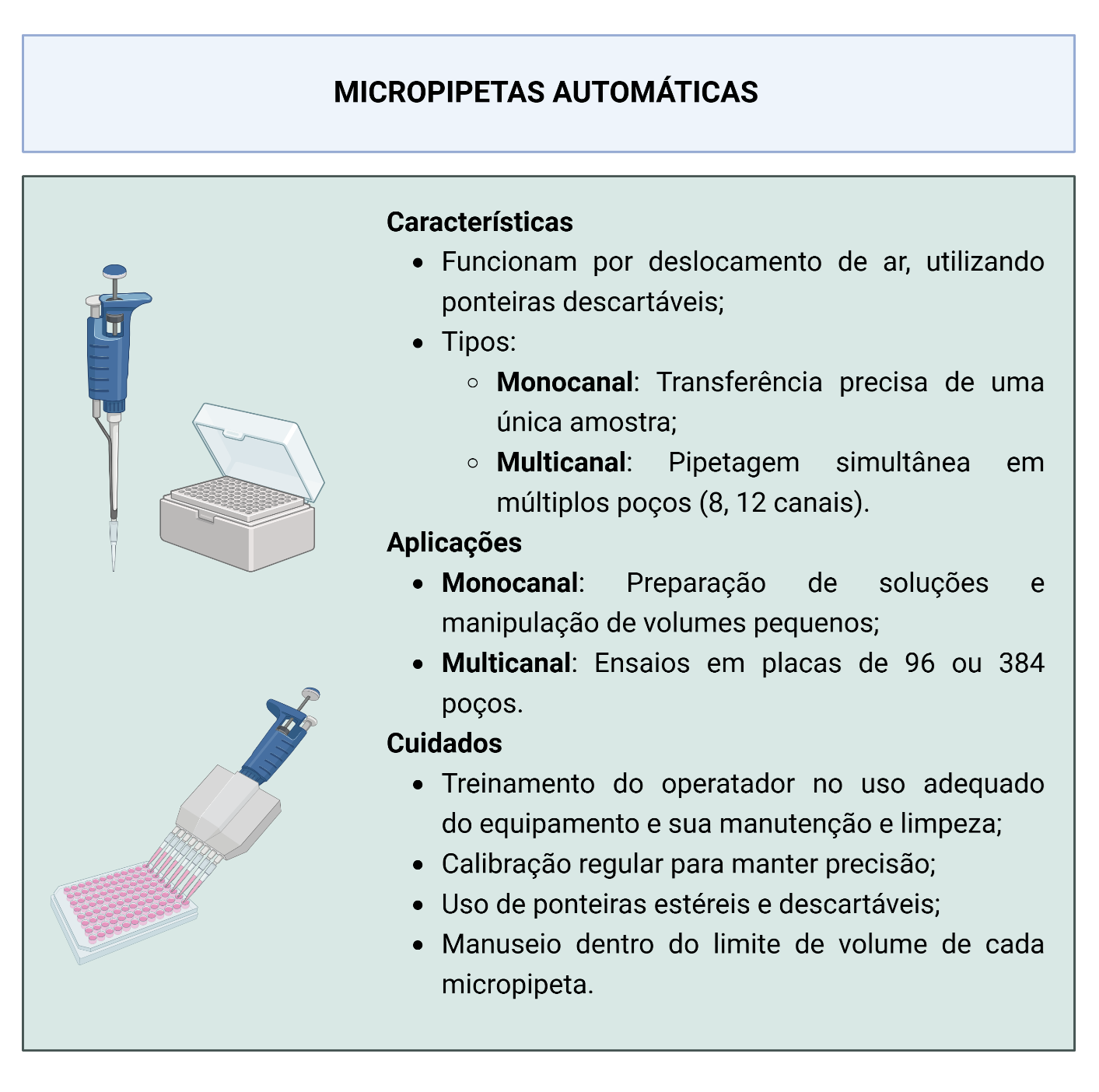 Micropipeta multicanal de 8 canais usada para pipetagem simultânea em microplacas de experimentos.