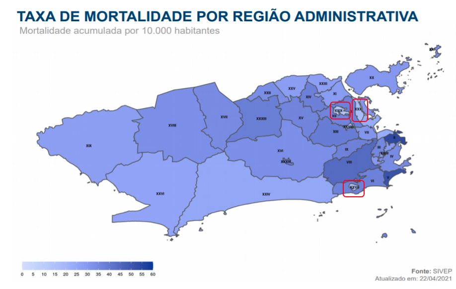 Taxa de mortalidade por região administrativa