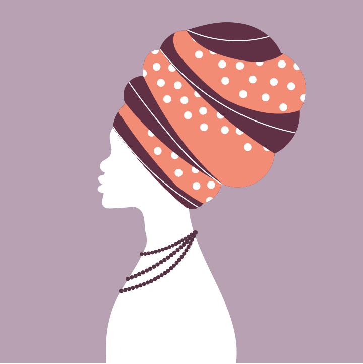 Ser negro ou negra – Mulher com colar e usando turbante na cabeça.