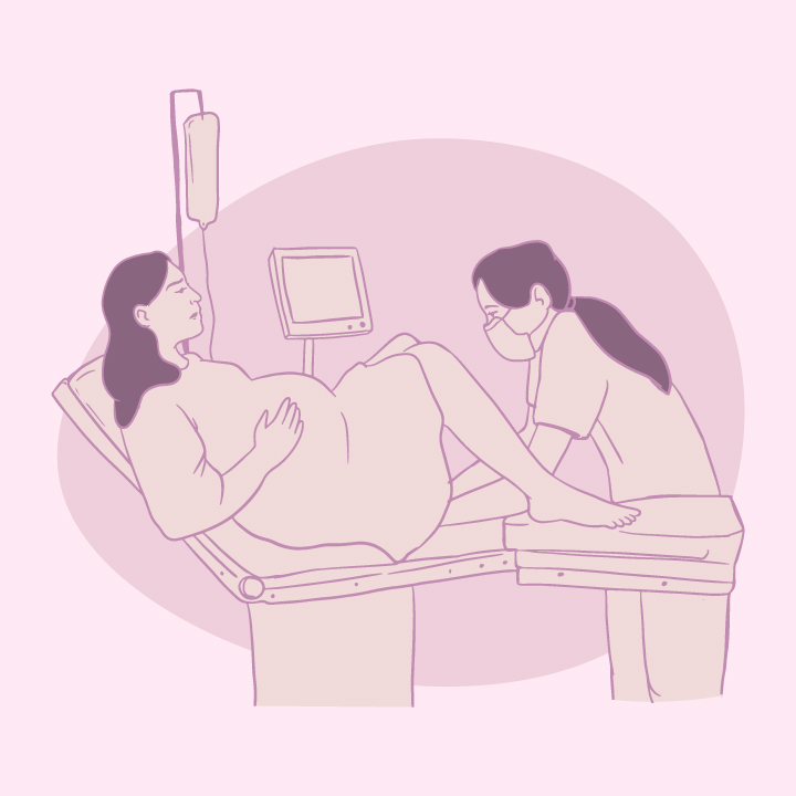 Ilustração de uma cena de parto desenhadas à mão