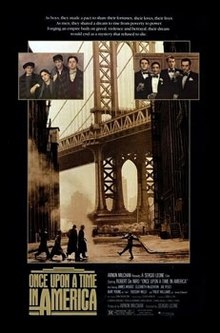 Cartaz promocional (projeto de Tom Jung) do filme “Era uma Vez na América”
