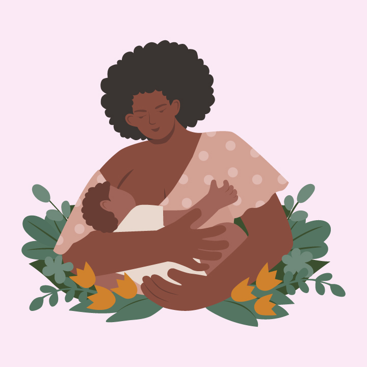 Nutriz de pele negra amamenta um bebê negro.