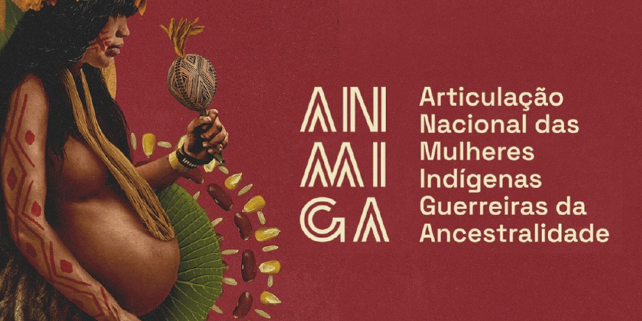 Imagem com a marca da ANMIGA (Articulação Nacional de Mulheres Indígenas Guerreiras da Ancestralidade)