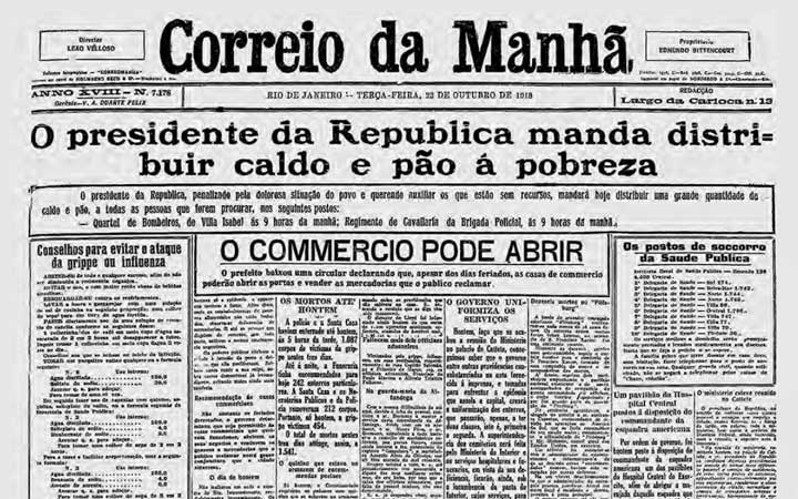 A epidemia ganha as manchetes dos jornais: O presidente da República manda distribuir caldo e pão à pobreza