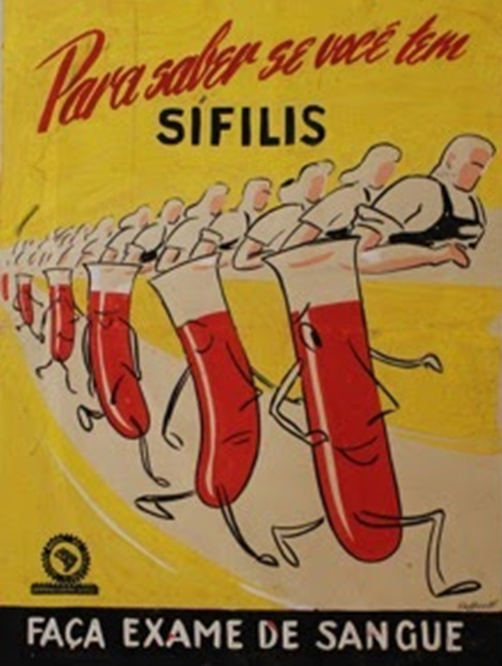 Cartaz de educação sanitária para a prevenção da sífilis, produzido pelo Serviço Nacional de Educação Sanitária, nos anos 1940.