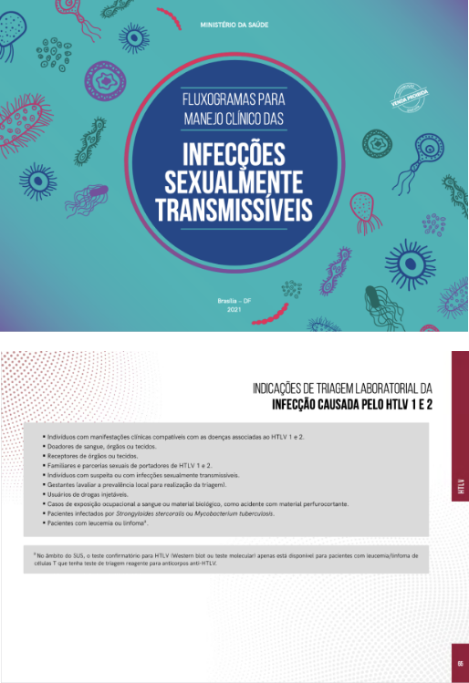 Imagens da capa da sessão HTLV no documento Fluxogramas para Manejo Clínico das Infecções Sexualmente Transmissíveis.