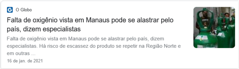 Imagem da notícia Falta de oxigênio vista em Manaus pode se alastrar pelo país, dizem especialistas