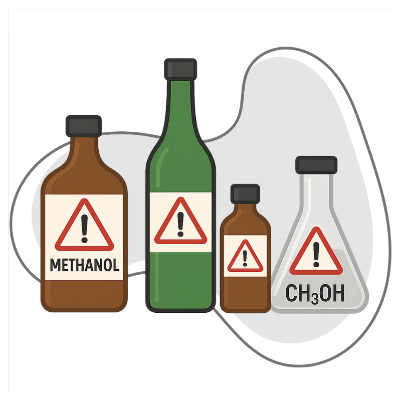 imagem de garrafas e frascos de metanol