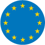 Bandeira da União Europeia (fundo azul com azul com estrelas douradas dispostas em um círculo central).